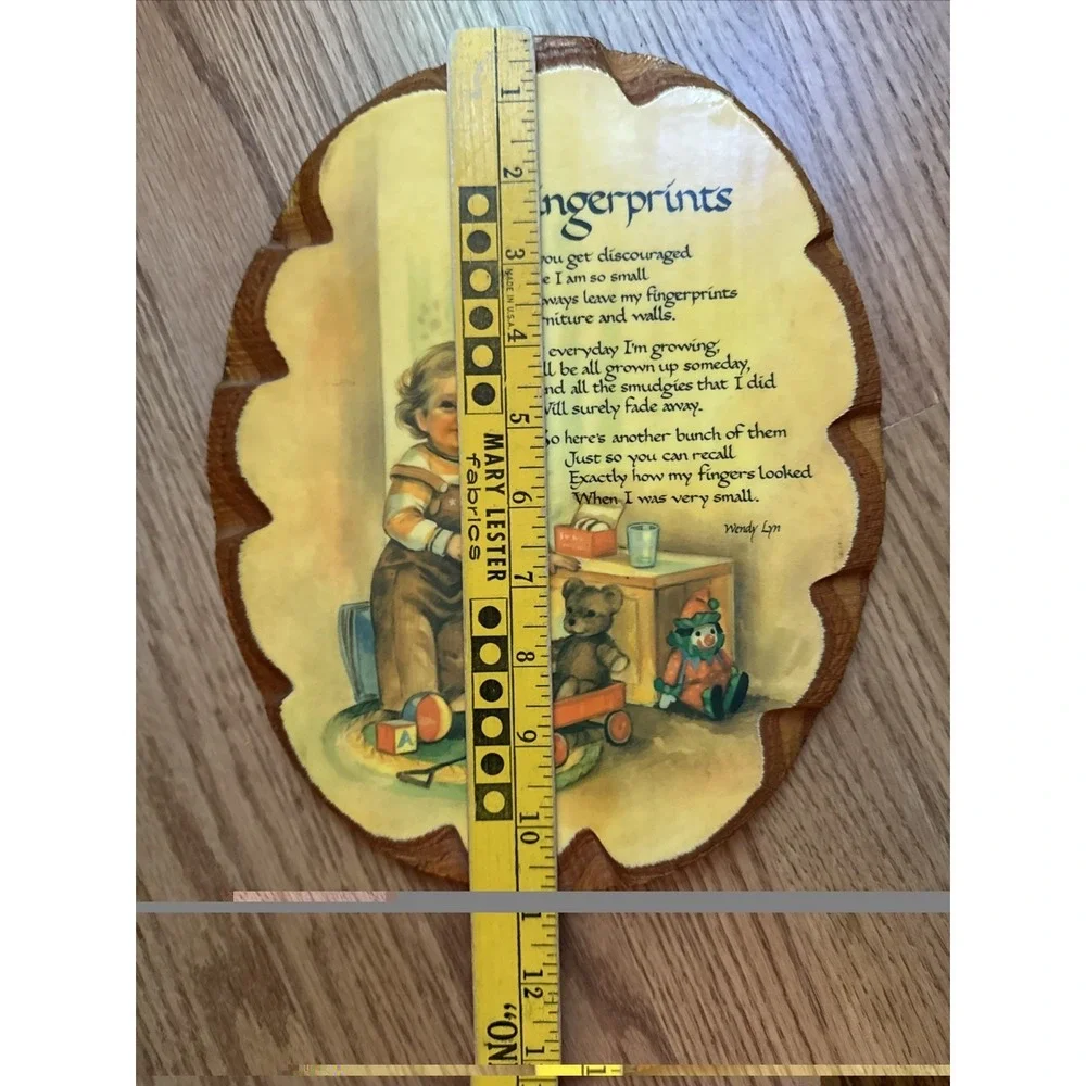 Vintage 1970s Wendy Lyn Fingerprints Poem Wood Wall Plaque Nursery Decor
